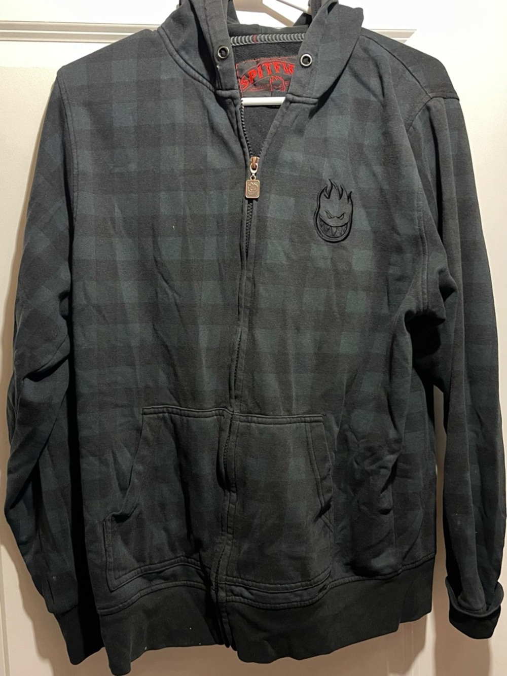 Vintage Spitfire Men’s Black Plaid Zip Hoodie